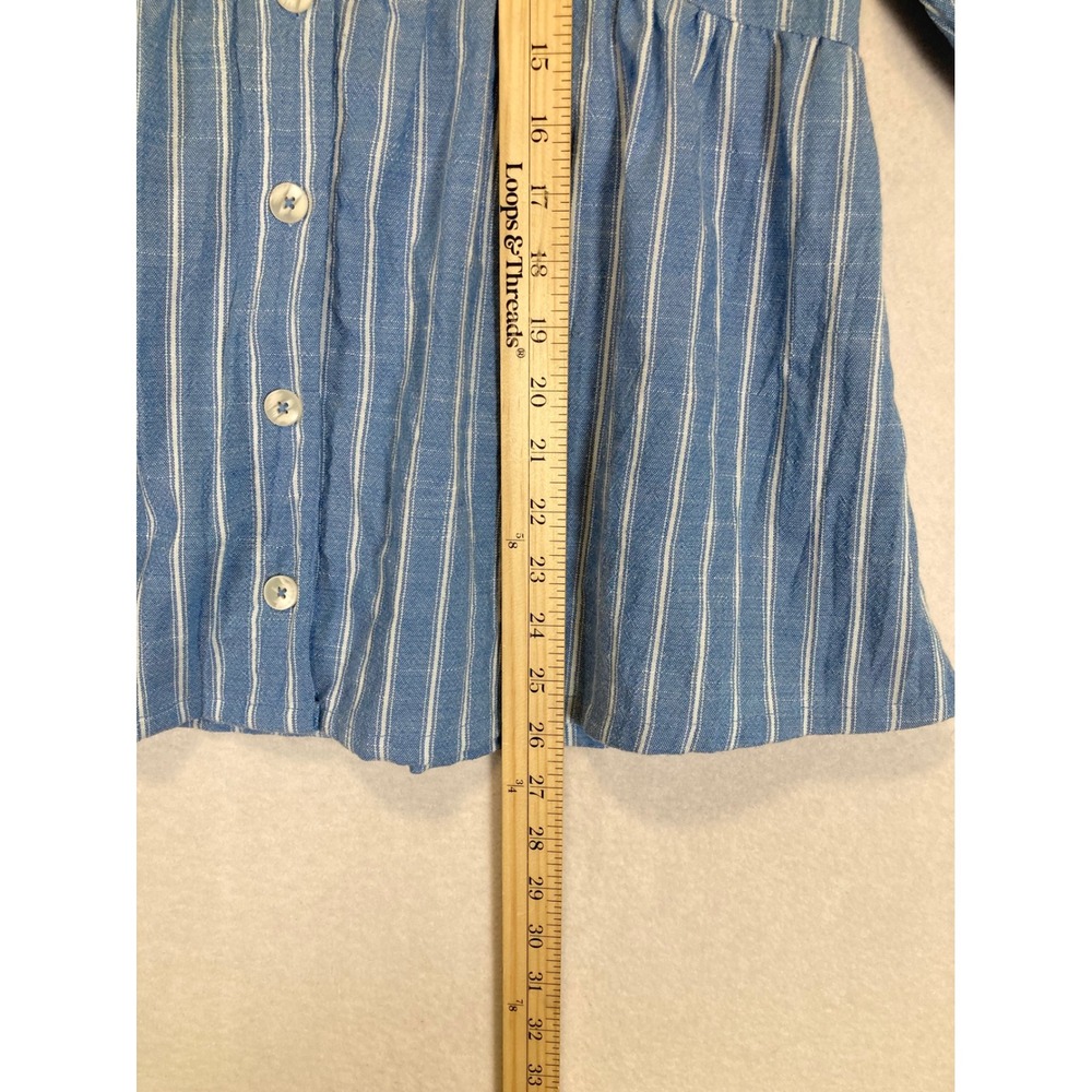Coastal Ingrid & Isabel Women XS Blue Striped Puff Sleeve Peplum Button Top - Picture 5 of 10
